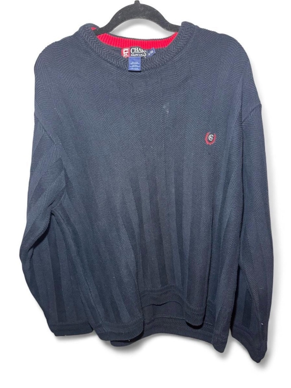 Chaps Ralph Lauren Men's Navy Crewneck Sweater with Red Trim